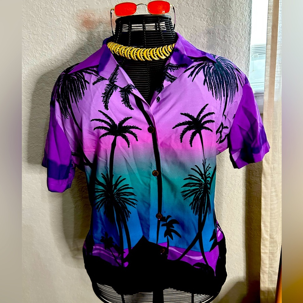 OMBRÉ short sleeve button up tropical print